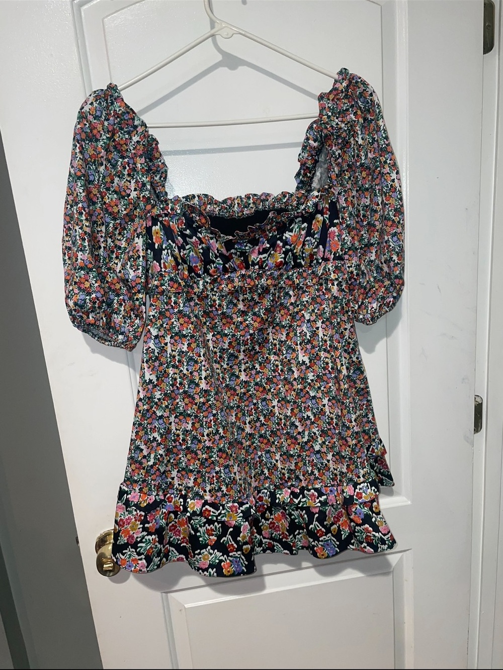 New! For Love And Lemons Hudson Black Floral Puff-Sleeve Mini Dress 🌸 Medium - Picture 8 of 13